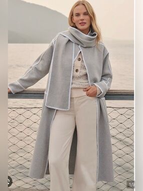 NWT ANN TAYLOR MEDIUM LIGHT HEATHER GREY WEEKEND WRAP SCARF COAT SZ L